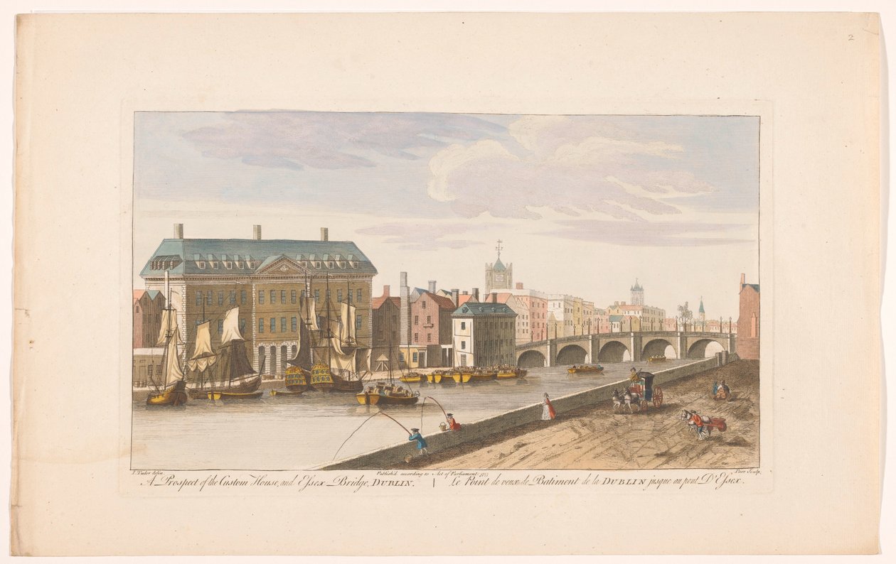Pohled na Custom House a Essex Bridge přes řeku Liffey v Dublinu Vyhlídka na Custom House a Essex Bridge, Dublin (název na objektu) od Robert Sayer (possibly)
