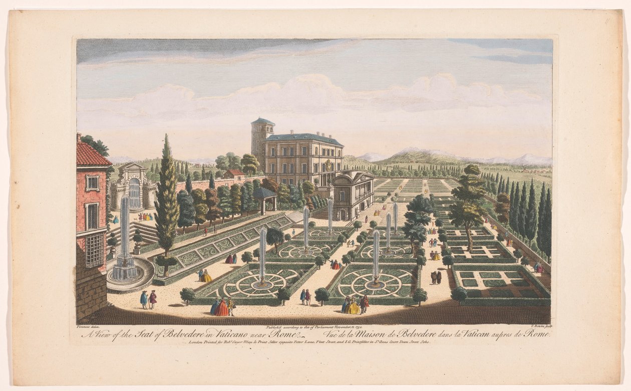 Pohled na Giardini Vaticani ve Vatikánu Pohled na sídlo Belvedere ve Vatikánu u Říma (titul na objektu) Řím (název série) od Robert Sayer