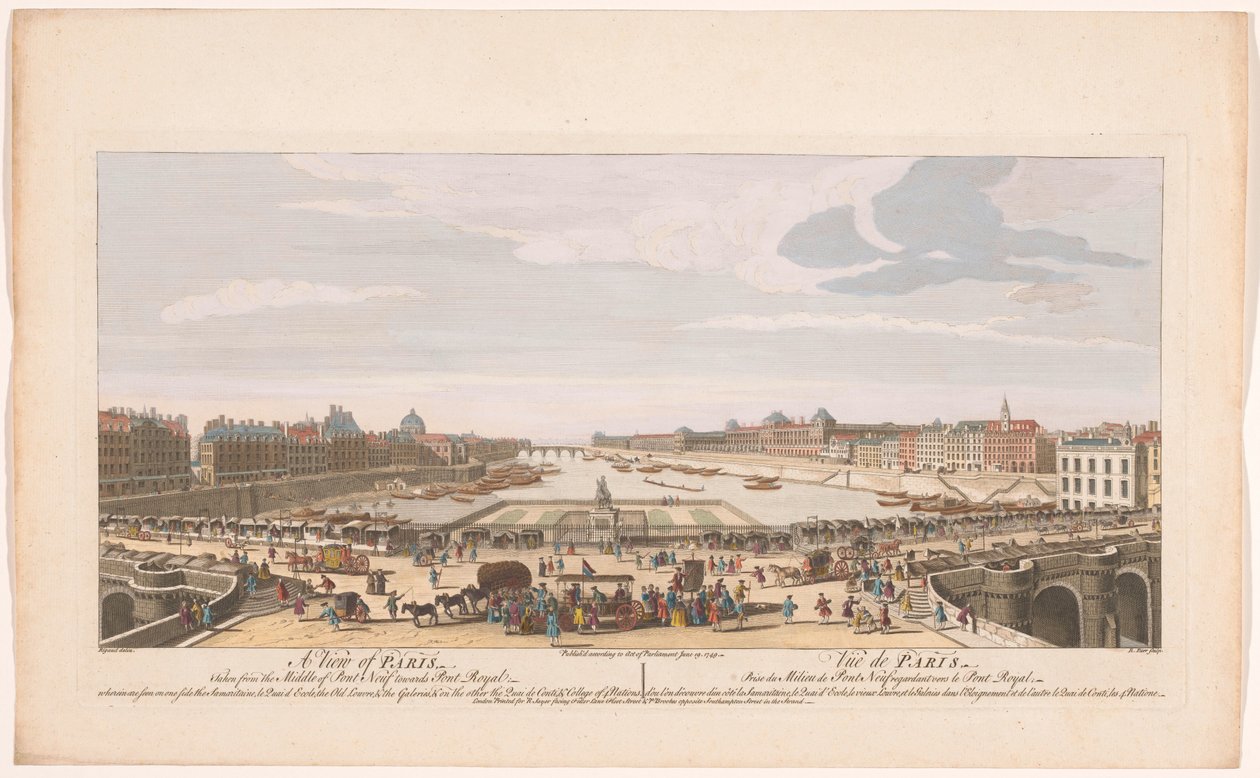 Pohled na Pont Neuf přes řeku Seinu v Paříži, při pohledu na Pont Royal Pohled na Paříž ze středu Pont Neuf směrem k Pont Royal (...) (titul na objektu) Paris (název série) od Robert Sayer