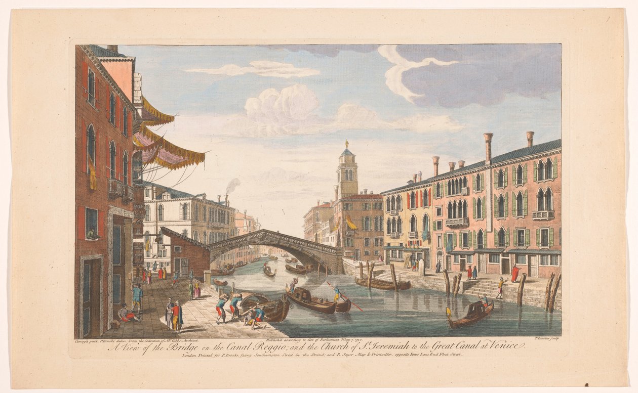 Gezicht op de Ponte delle Guglie nad kanálem Cannaregio te Venetië Pohled na most na Canal Reggio; a kostel sv. Jeremiáše k Velkému kanálu v Benátkách (titul na předmětu) Venetië (název série) od Robert Sayer