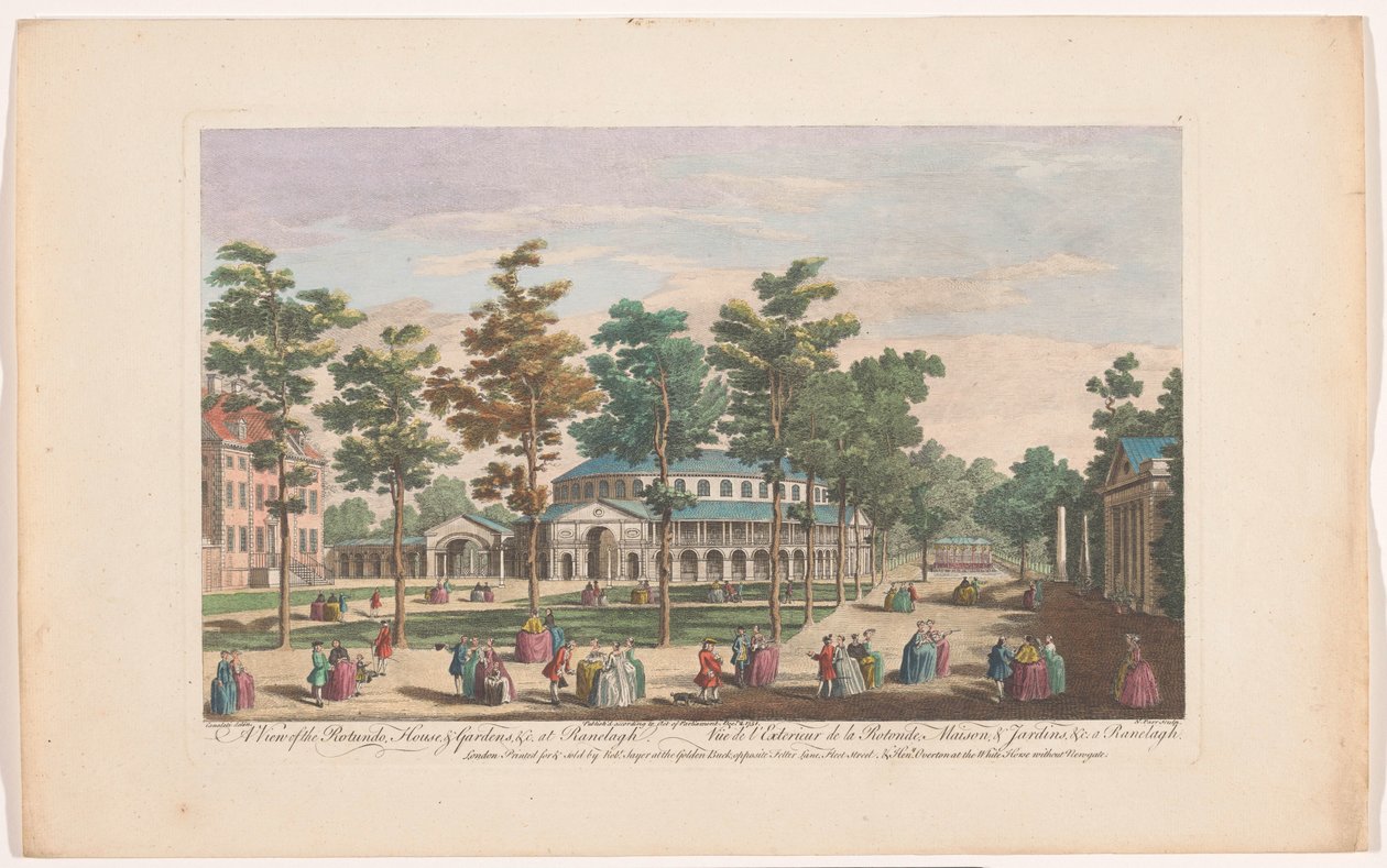 Pohled na rotundu v Ranelagh Gardens v Londýně Pohled na Rotundo, Dům a zahrady atd. v Ranelagh (název na objektu) Ranelagh Gardens a Vauxhall Gardens (název série) od Robert Sayer