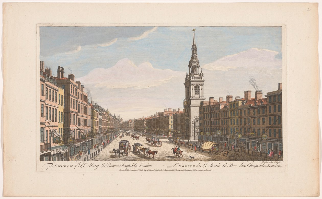 Pohled na kostel Saint Mary-le-Bow na Cheapside street v Londýně Kostel St Mary le Bow v Cheapside London (název na objektu) Londýn (název série) od Robert Sayer
