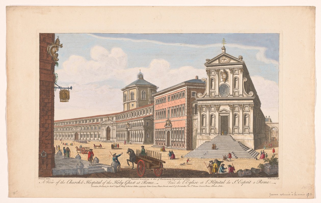 Gezicht op de kerk Santo Spirito in Sassia te Rome Pohled na kostel a nemocnici Ducha svatého v Římě (název na objektu) Řím (název série) od Robert Sayer