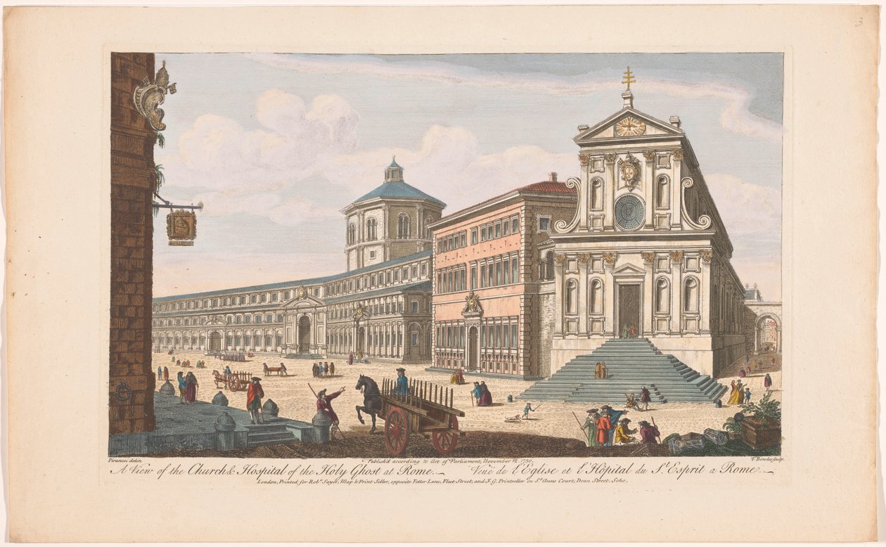Gezicht op de kerk Santo Spirito in Sassia te Rome Pohled na kostel a nemocnici Ducha svatého v Římě (název na objektu) Řím (název série) od Robert Sayer