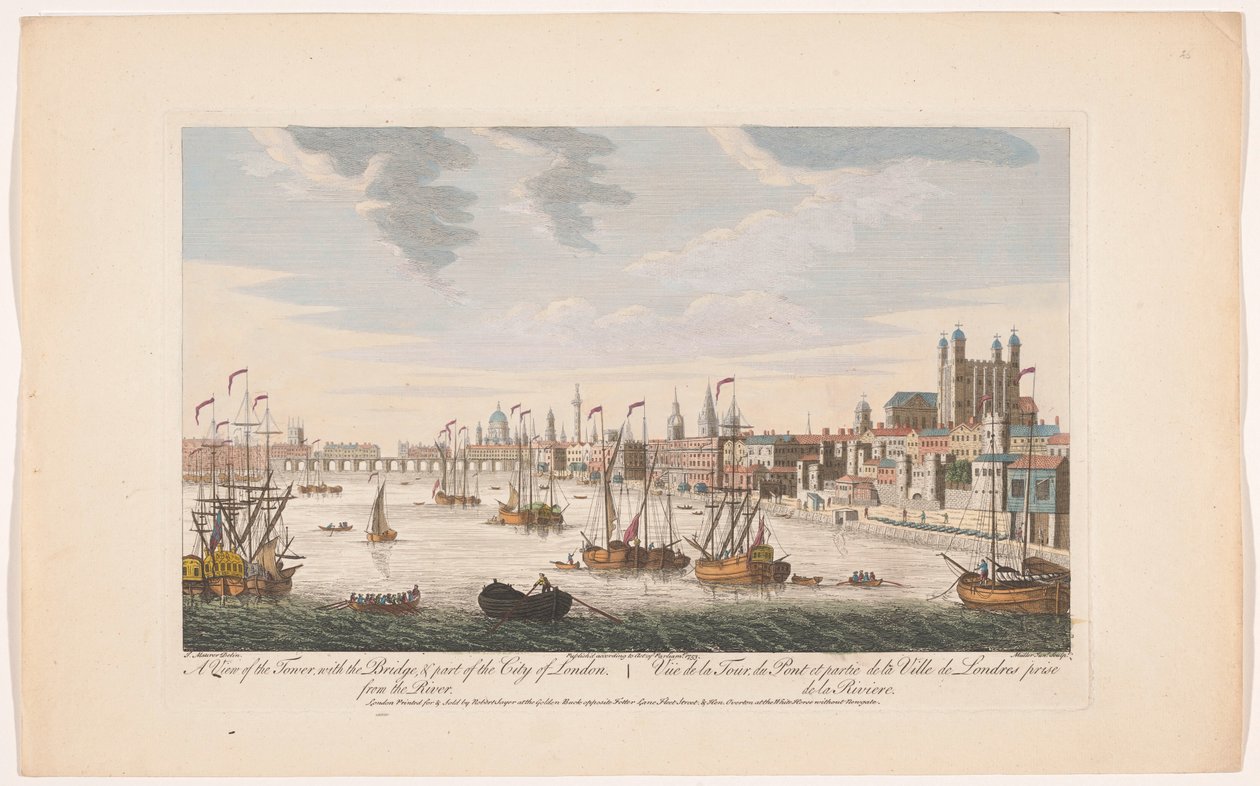 Pohled na City of London od řeky Temže Pohled na věž s mostem a část města Londýna. Od řeky (název na objektu) Londýn (název série) od Robert Sayer