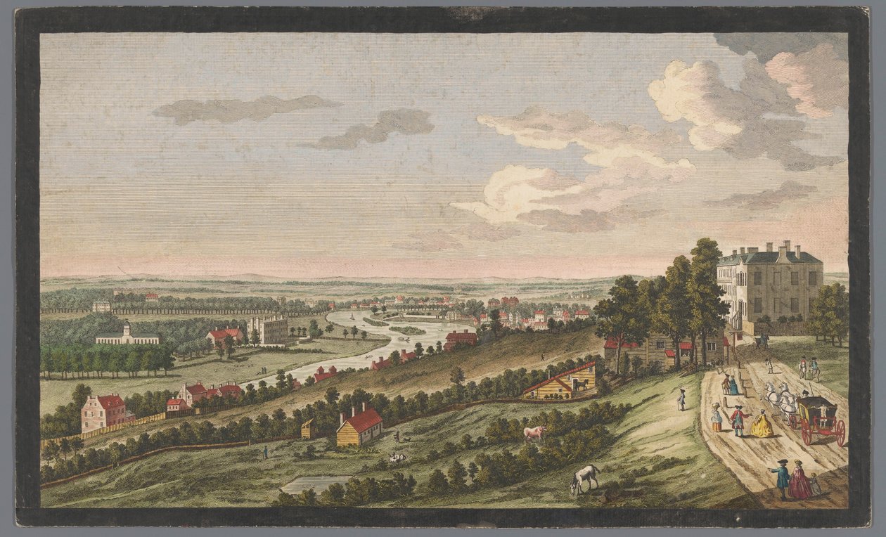 Pohled na město Richmond na řece Temži Západní pohled na Richmond &c. v Surry, z Hvězdy a podvazku na kopci (název na objektu) Thames (název série) od Robert Sayer