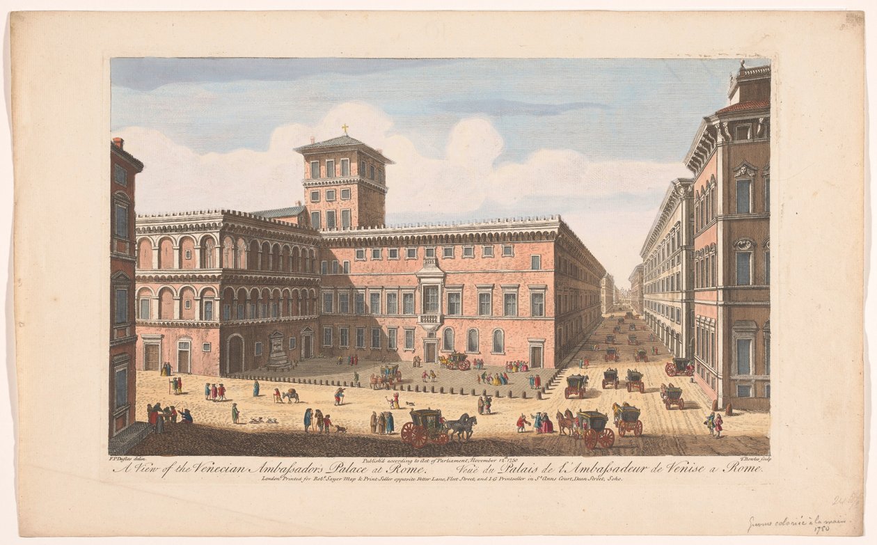 Podívejte se na Palazzo Venezia te Řím Pohled na Benátský palác velvyslanců v Římě (název na objektu) Řím (název série) od Robert Sayer
