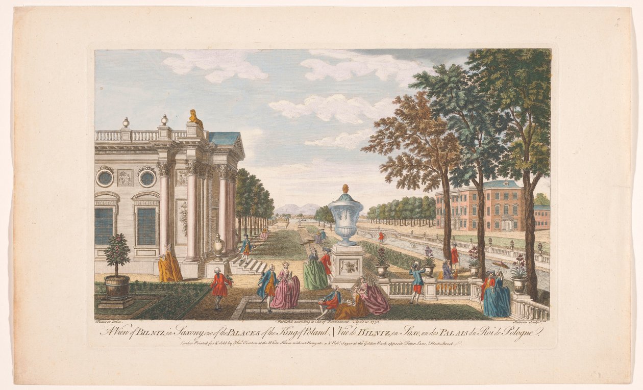 Gezicht op het Schloss Pillnitz Pohled na Bilniz v Sasku, jeden z paláců polského krále (titul na předmětu) Saksen (název série) od Robert Sayer