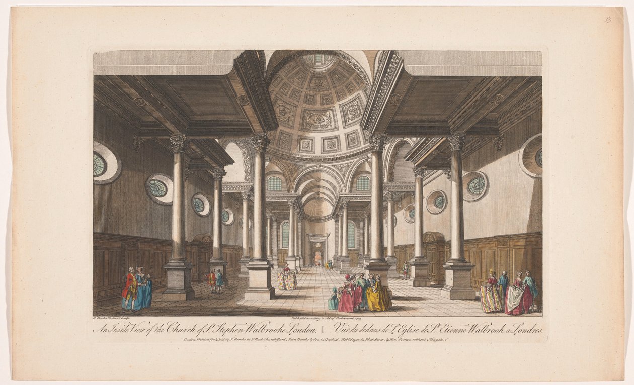 Pohled na interiér kostela Saint Stephen Walbrook v Londýně Vnitřní pohled na kostel St Stephen Walbrooke v Londýně (název na objektu) Londýn (název série) od Robert Sayer