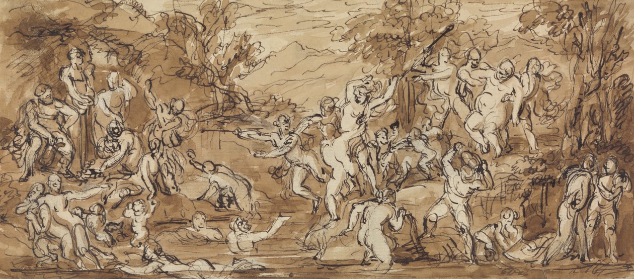 Figurální studie oslavy Bacchanalia v zalesněné krajině od Robert Smirke