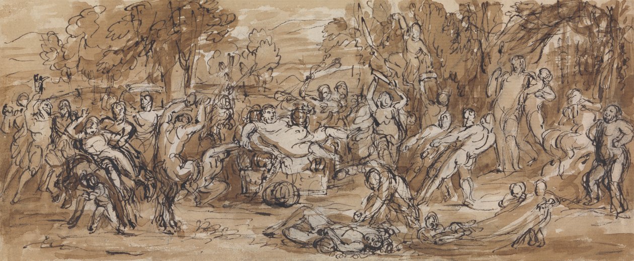 Figurální studie oslavy Bacchanalia v zalesněné krajině od Robert Smirke
