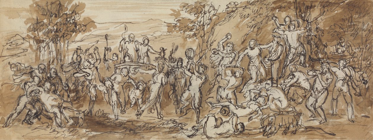 Figurální studie oslavy Bacchanalia v zalesněné krajině od Robert Smirke