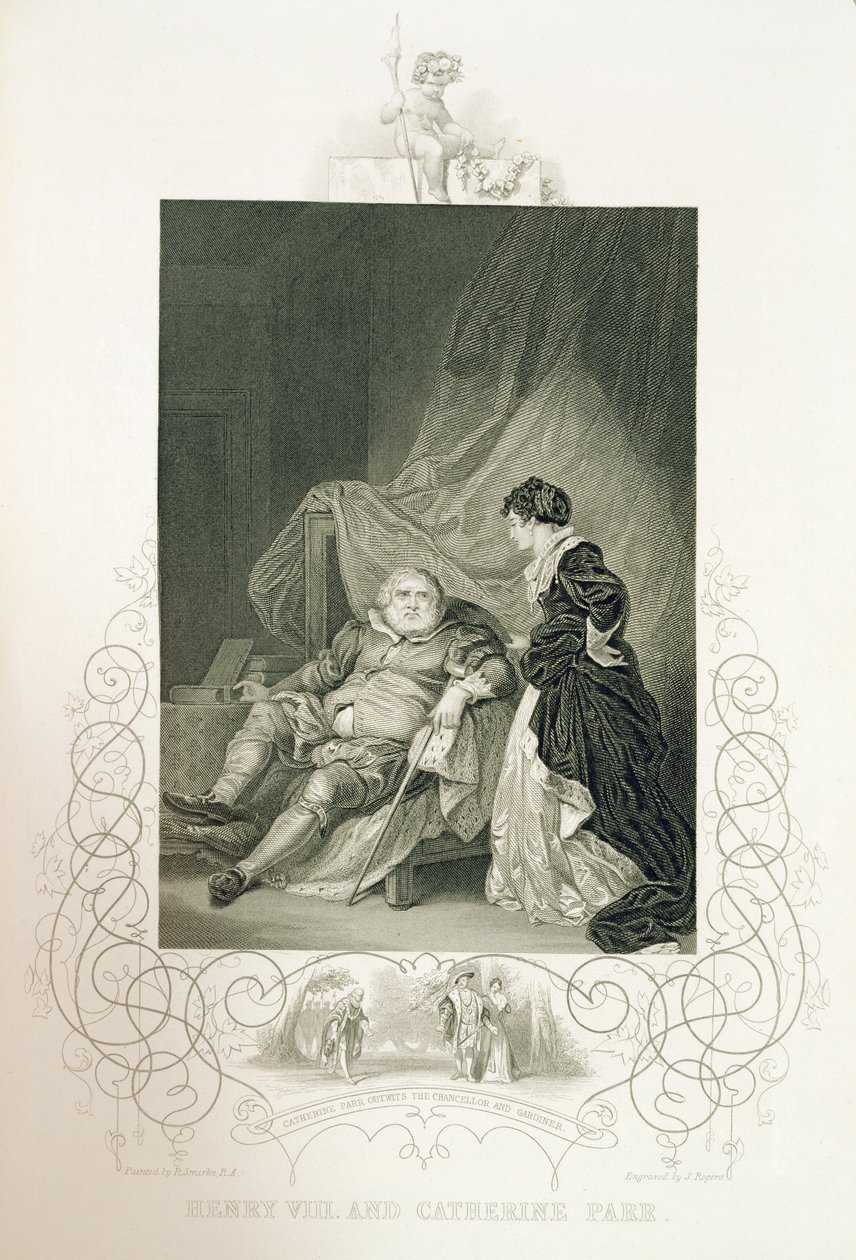 Henry VIII a Catherine Parr, ve hře Henry VIII aneb ‚All is True‘ od Williama Shakespeara (1564-1616) vyryl J. Rogers od Robert Smirke
