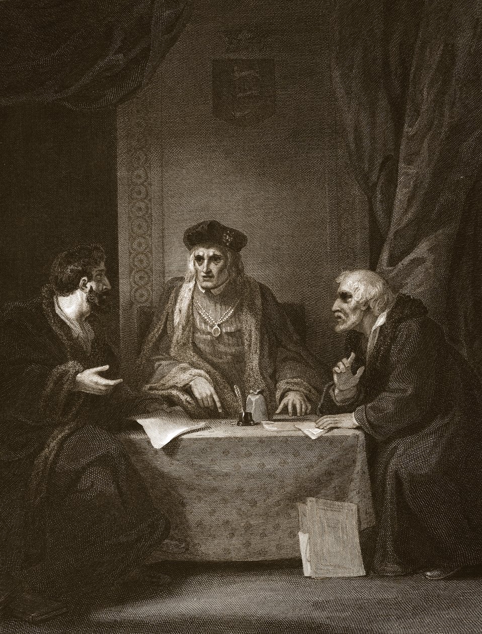 Jindřich VII. s Empsonem a Dudleyem, vyryl Worthington, ilustrace z Davida Humea 
