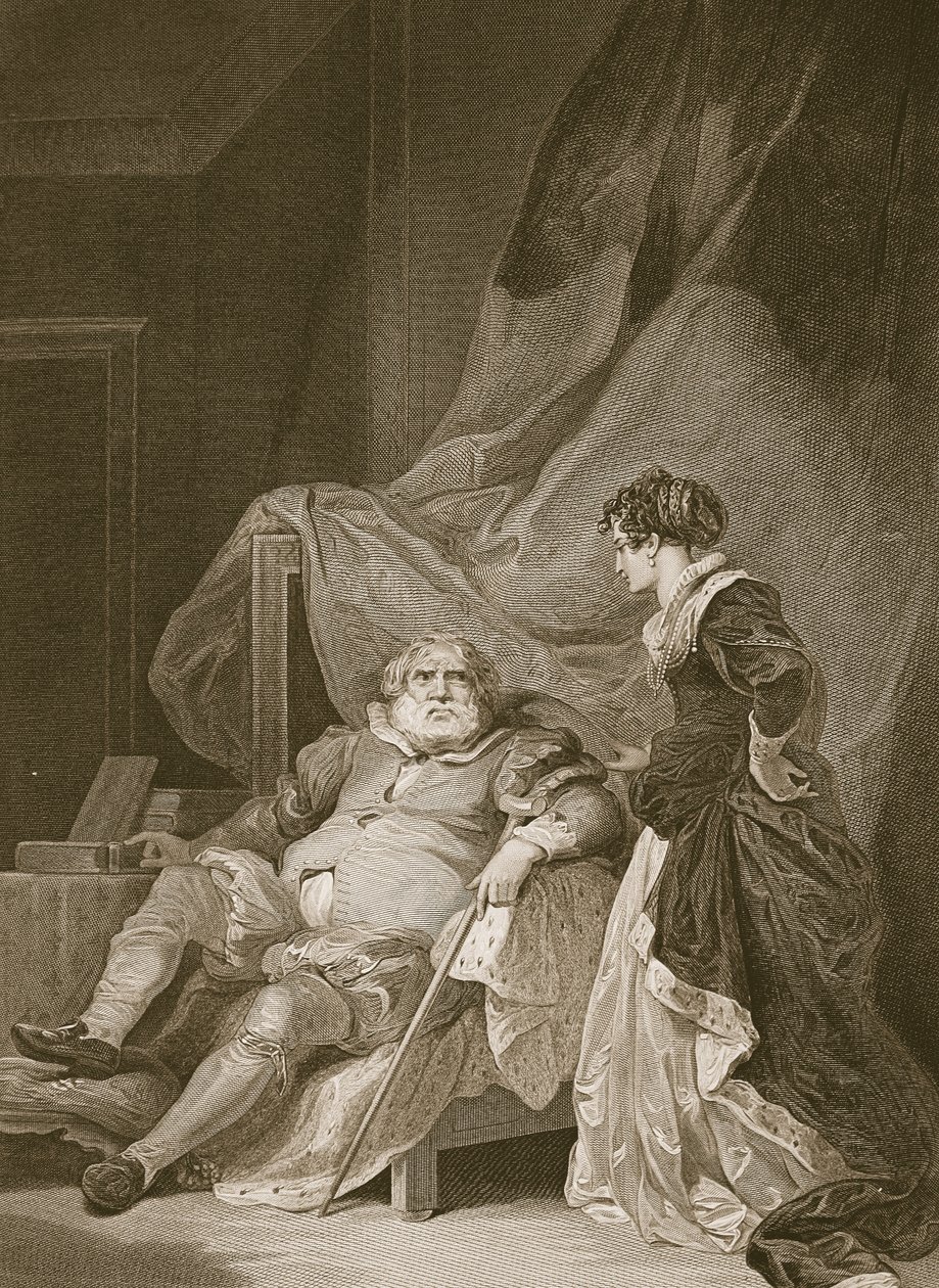 Henry 8th and Catherine Parr, rytý George Noble, ilustrace od Davida Humea 