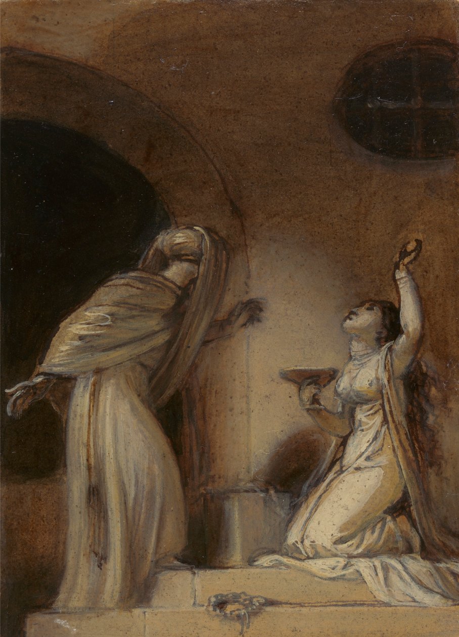 Ilustrace pro východní romantiku, možná „arabské noci“, s klečící ženskou postavou vpravo) od Robert Smirke