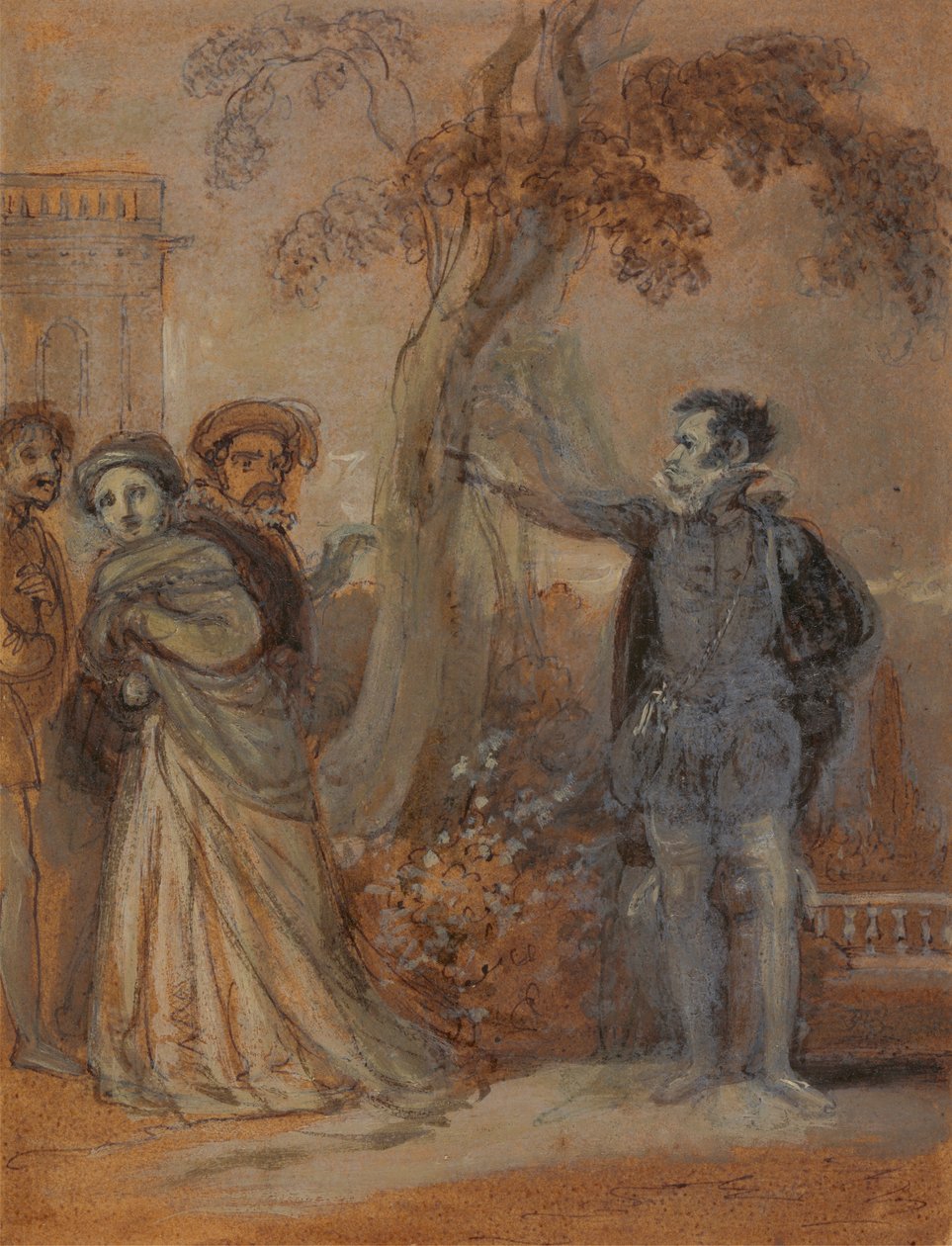 Malvolio zneužívá Marii, Fabiana a sira Tobyho od Robert Smirke
