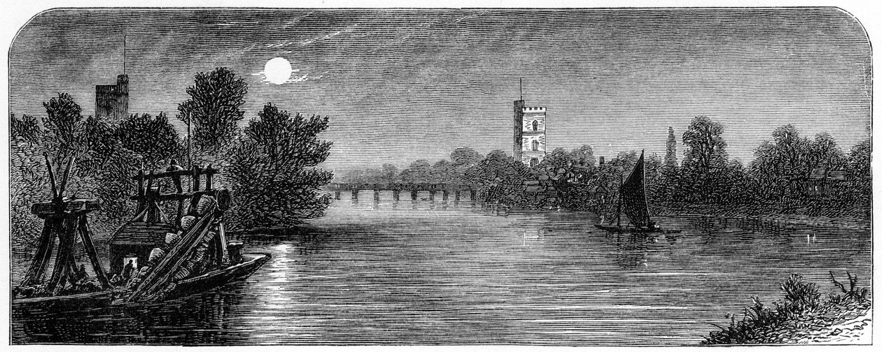 Putney Bridge and Church by Moonlight, 1880 od Robert Taylor Pritchett
