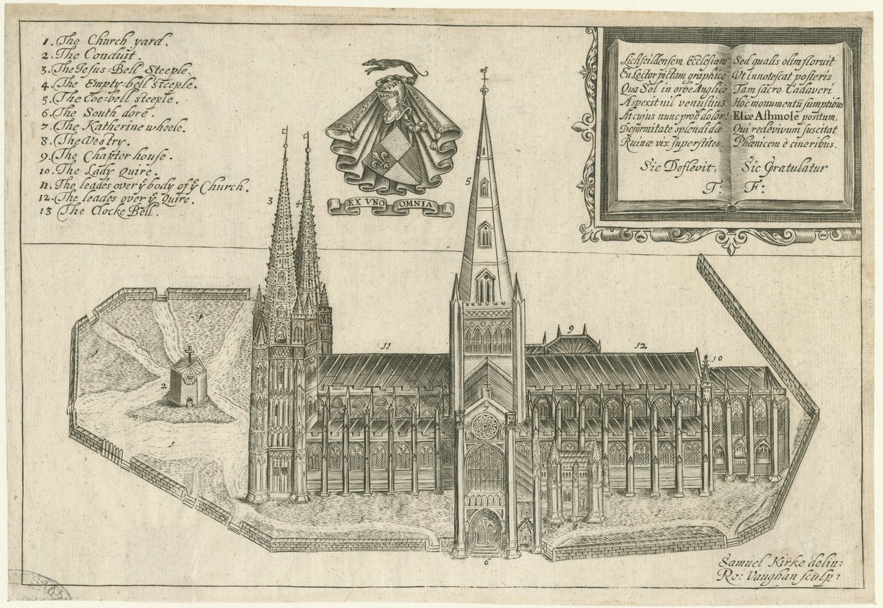 Katedrála Lichfield - South View: mědirytina a [17. století] od Robert Vaughan