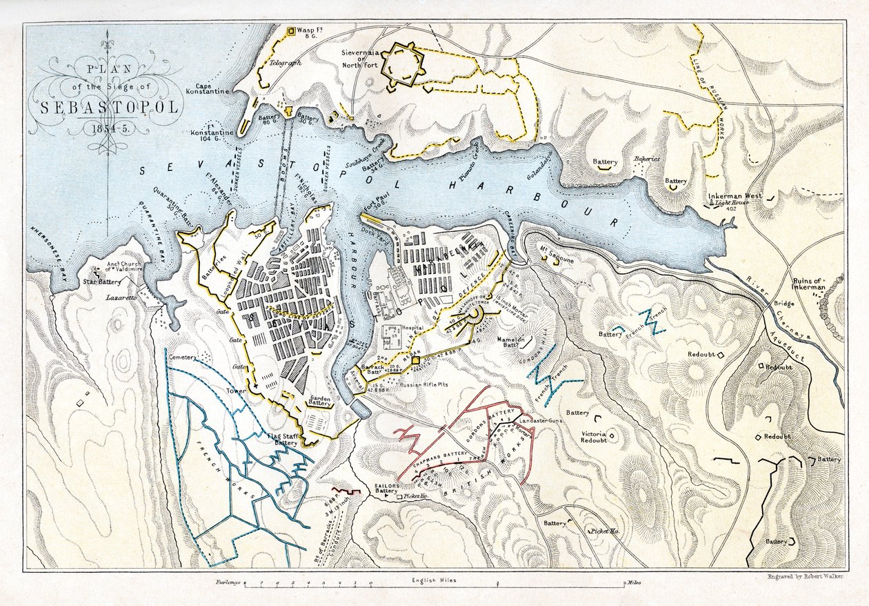 Mapa znázorňující obléhání Sevastopolu, Krymská válka, 1854-1855, 1893. od Robert Walker