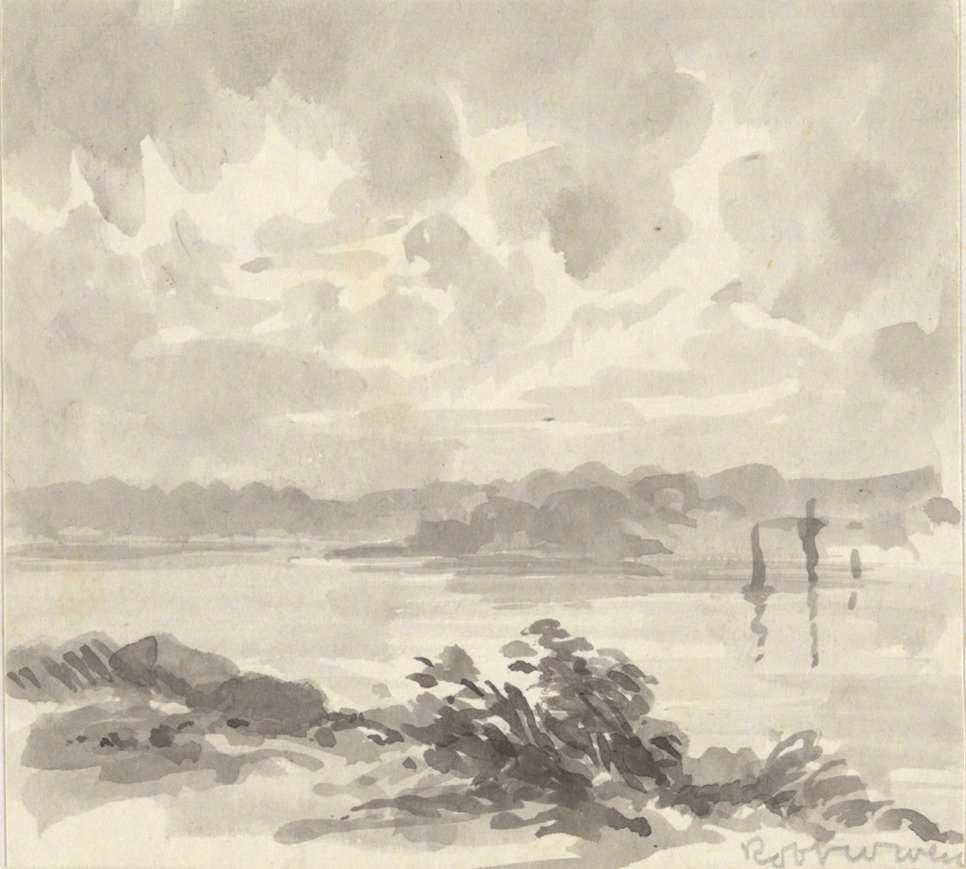 Krajina - Pohled na jezero a kopce od Robert Walter Weir