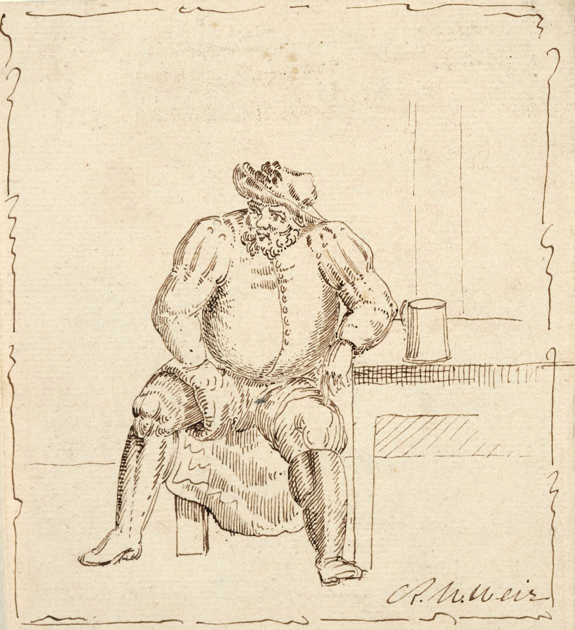 Náčrt sedícího muže s hrnkem, možná Falstaff od Robert Walter Weir