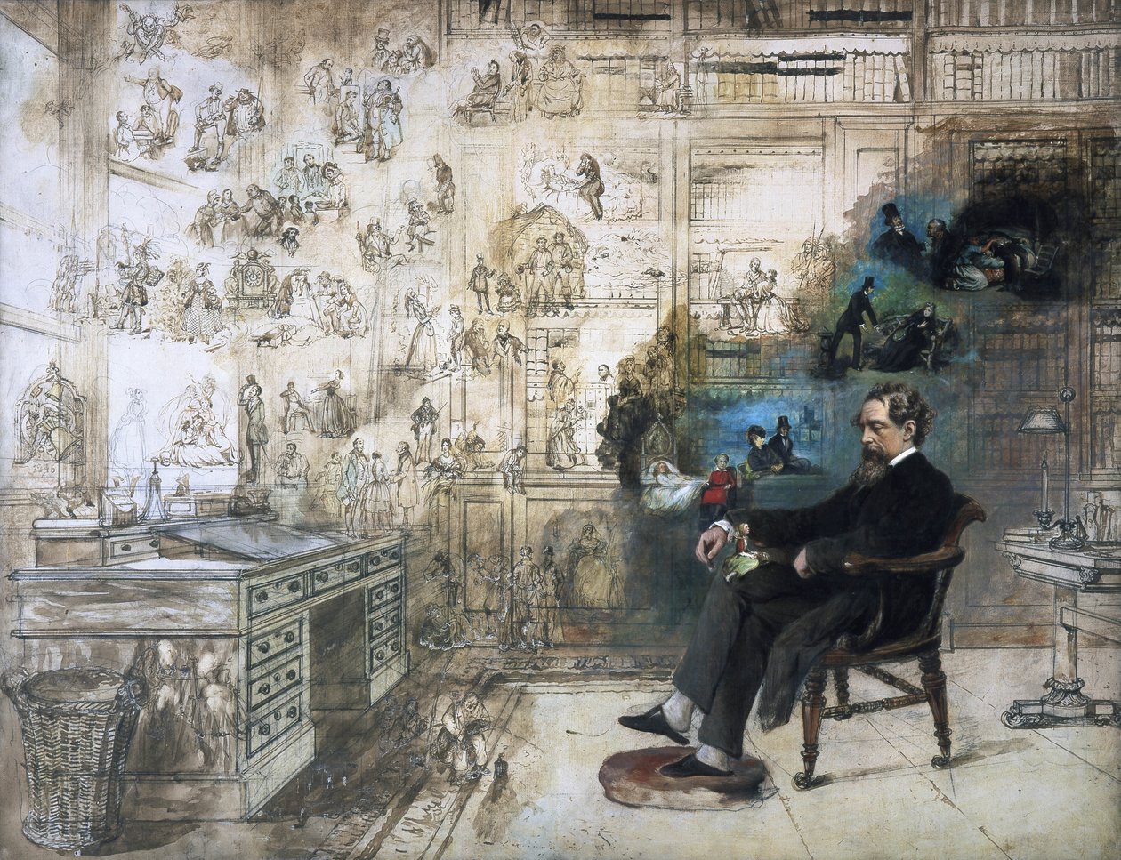 Posmrtný portrét Dickense a jeho postav; Dickensův sen, 1875 od Robert William Buss