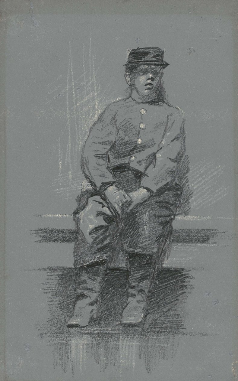 The Cadet, c.1895 (grafit na šedém tabletu) od Robert William Vonnoh