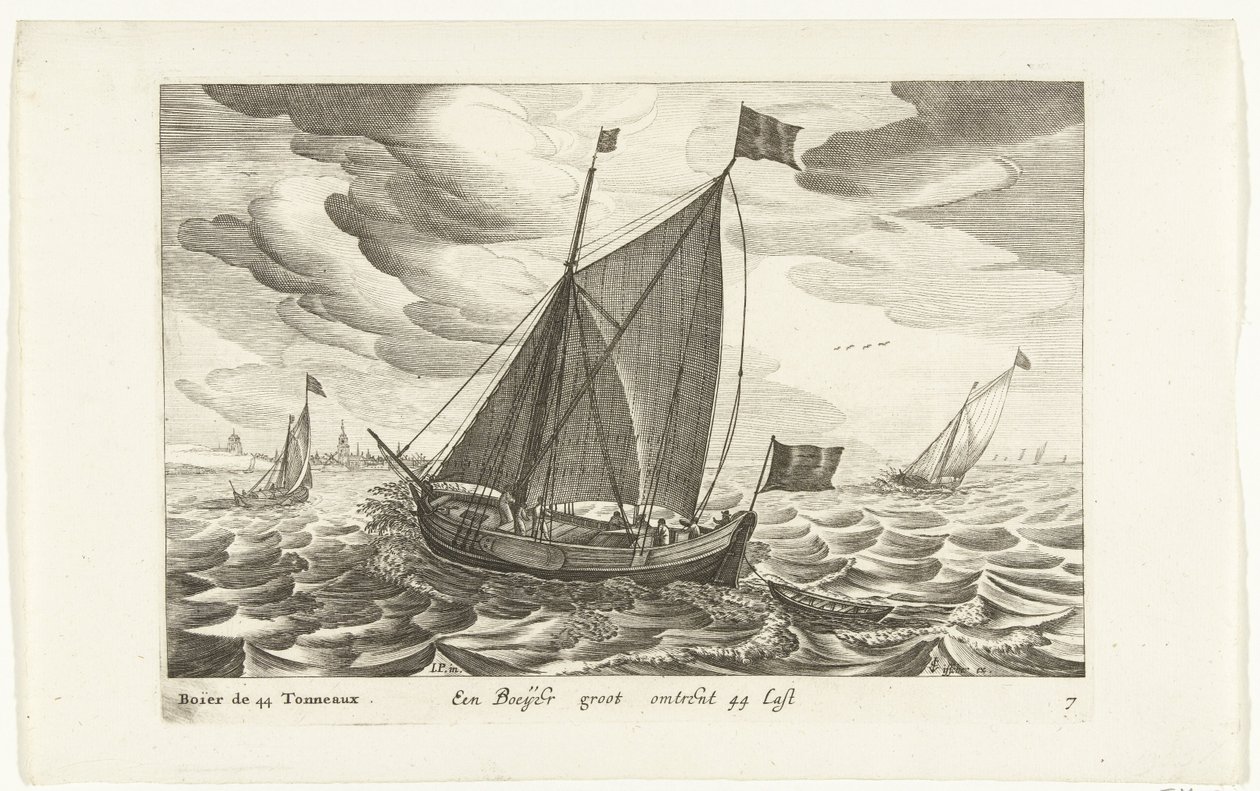 Boeiers Een Boeijer groot about 44 Last / Boïer de 44 Tonneaux (název na objektu) Hollandse scheeptypen, 1627 (název série) Různé lodě Don ton se sert dans les Unies Provincie / Ikony různých holandských lodí, které se používají hlavně ve vodách od Robert de Baudous (possibly)