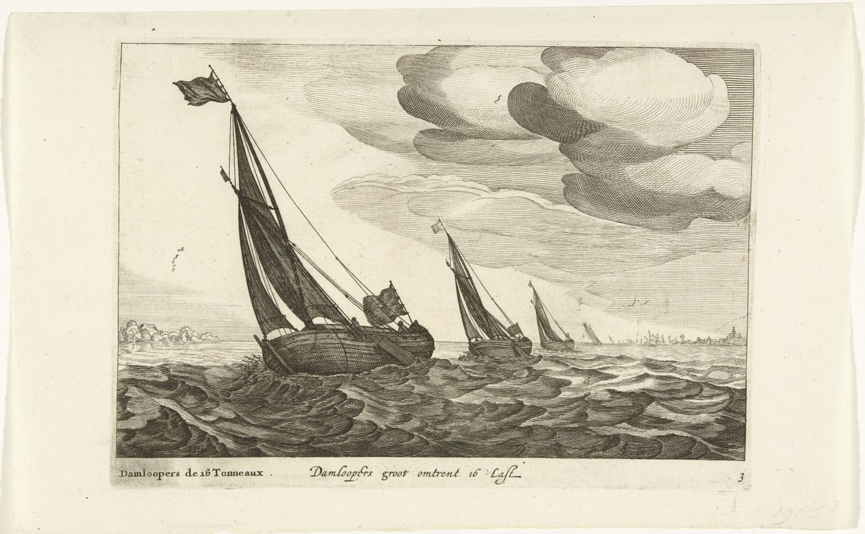 Damlooperové Damloopers groot about 16 Last / Damloopers de 16 Tonneaux (název na objektu) Hollandse scheeptypen, 1627 (název série) Různé lodě Don ton se sert dans les United Provinces / Ikony různých holandských lodí, jejichž použití je většinou v od Robert de Baudous (possibly)