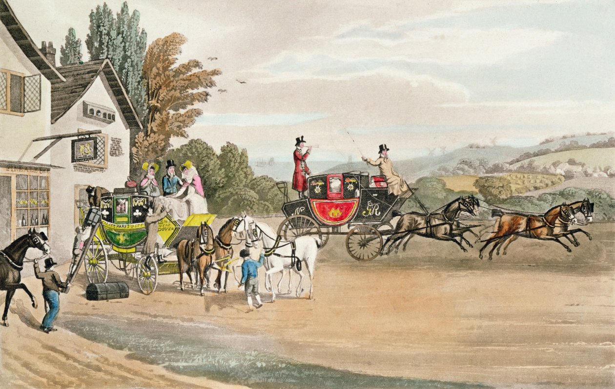 London Mail and Stage Coach (barevná akvatinta) od Robert the Elder Havell
