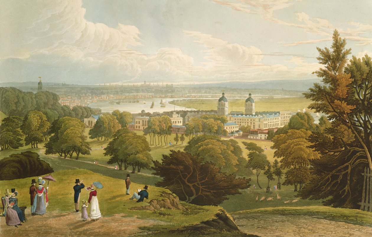 Pohled na Londýn převzatý z Greenwich Park, hospoda. 1820 Colnaghi und Co. (akvatinta) od Robert the Elder and Younger Havell
