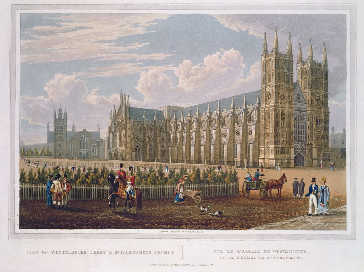 Pohled na Westminsterské opatství a kostel sv. Markéty, hospoda. od Colnaghi und Co. (akvatinta) od Robert the Elder and Younger Havell