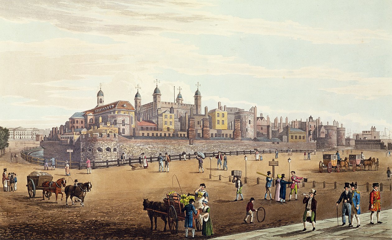 Pohled na Tower of London a mincovnu, hospoda. od Colnaghi und Co, 1821 (barevný aquaint) od Robert the Elder and Younger Havell