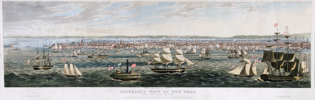 Panoramatický výhled na New York, z East River, hospoda. 1844 (barevné lito) od Robert the Younger Havell
