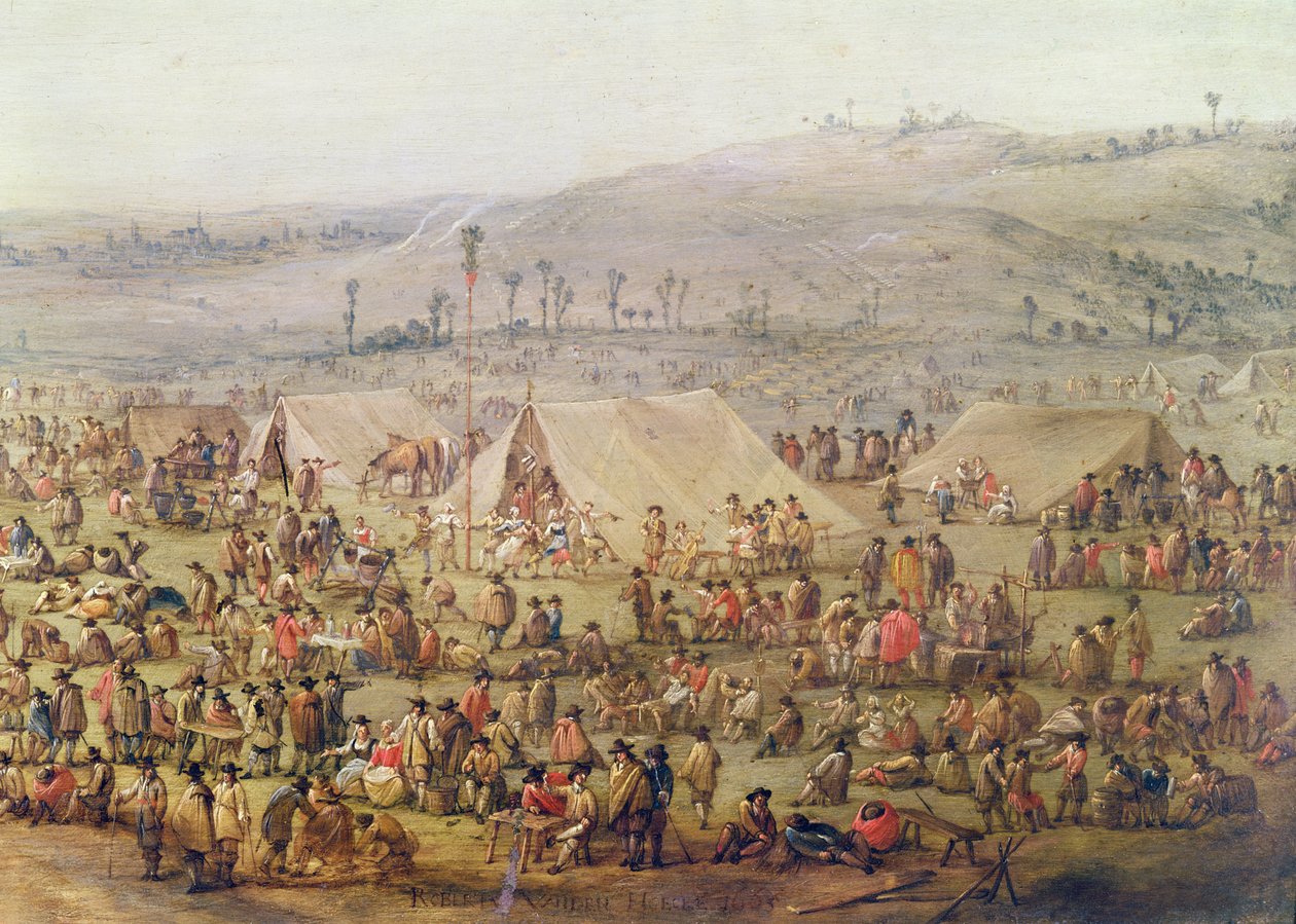 Vojenský tábor (olej na mědi) (detail 341904) od Robert van den Hoecke