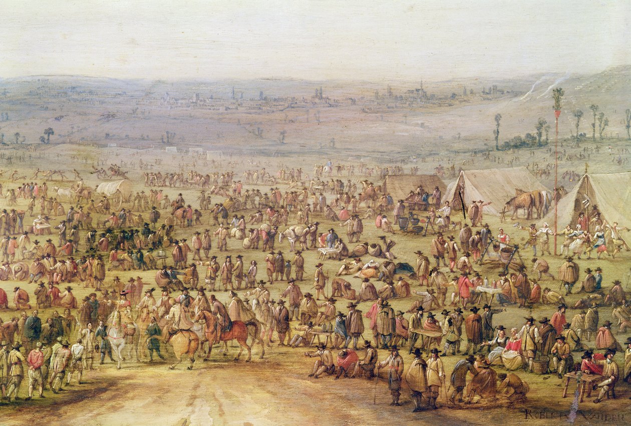 Vojenský tábor (olej na mědi) (detail 341904) od Robert van den Hoecke