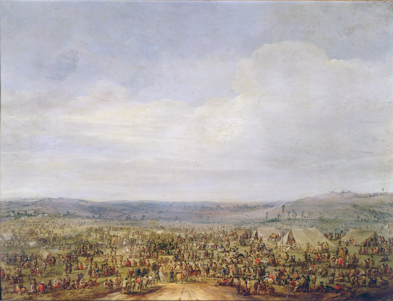 Vojenský tábor (olej na mědi) od Robert van den Hoecke