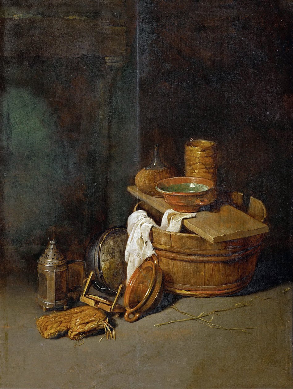 Nature morte avec des utensiles de cuisine - Zátiší s domácím náčiním, Hoecke, Robert van den (1622-1668). Olej na dřevě od Robert van den Hoecke