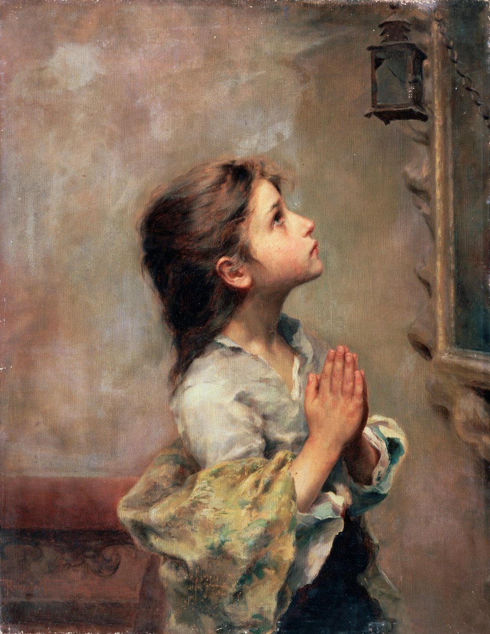 Modlící se dívka, italská malba 19. století. od Roberto Ferruzzi
