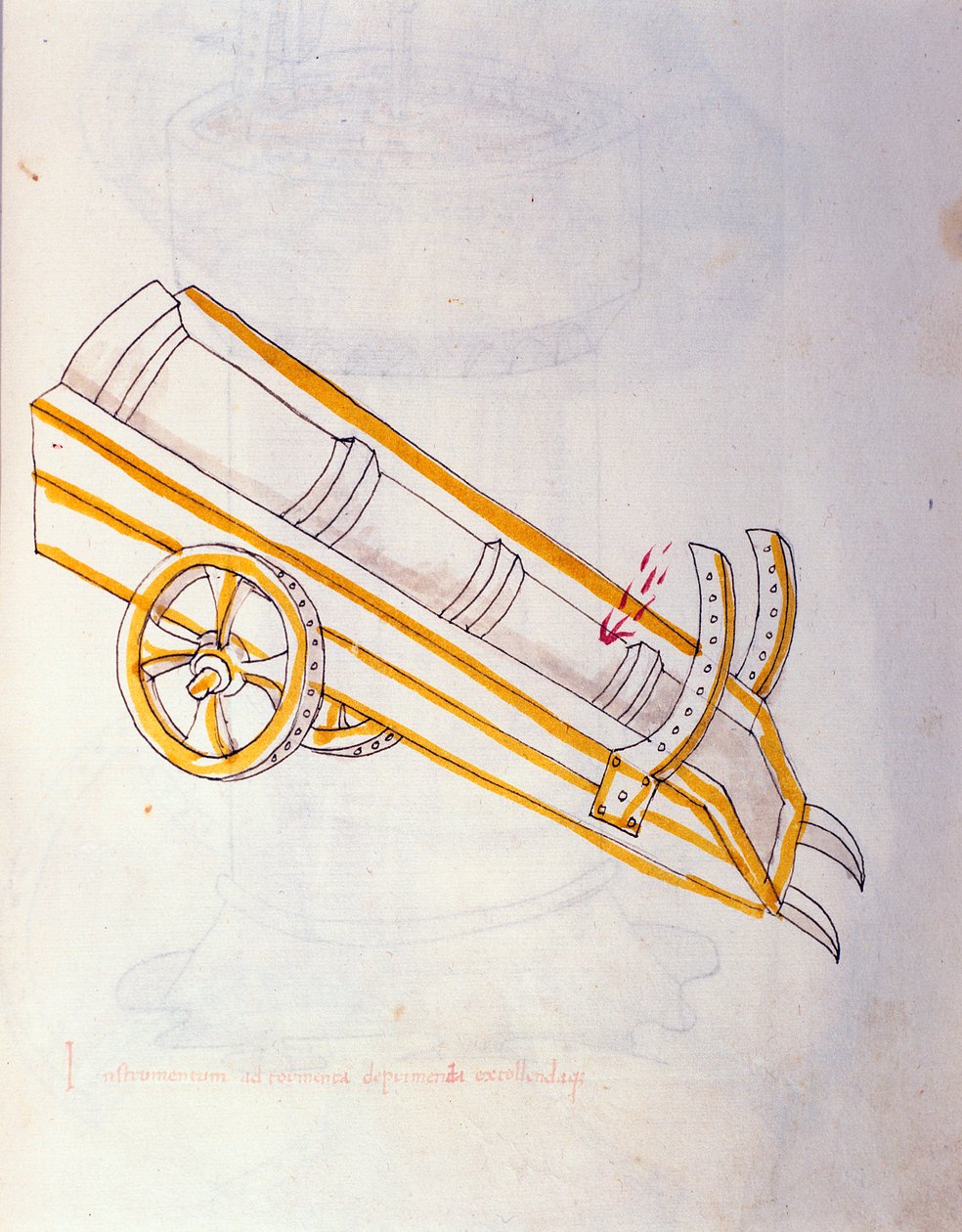Umění války: studium vojenských strojů. Canon pózuje na hodinkách, ilustrace z „De re militari“ od inženýra Roberta Valturia (1405-1483?) od Roberto Valturio
