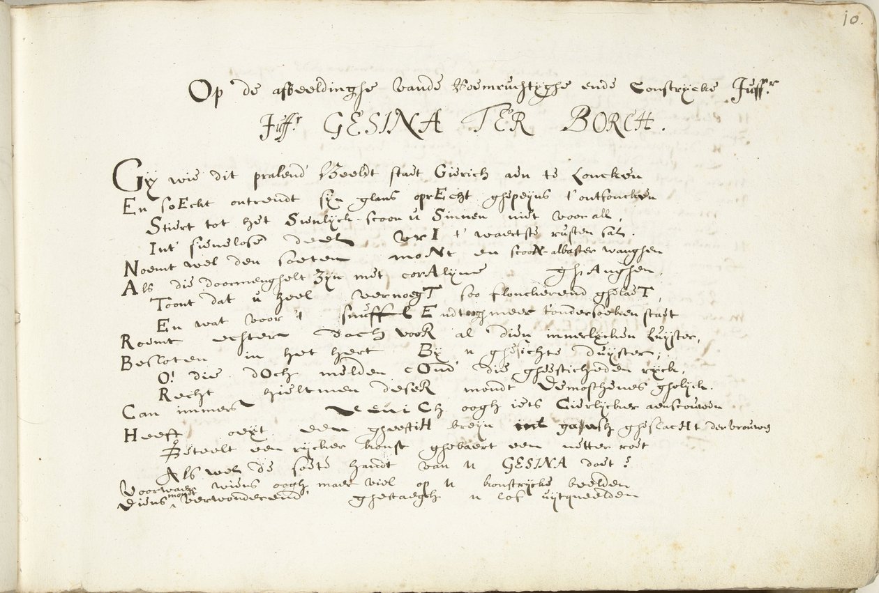 Báseň o Gesina ter Borch (část první) Na obrázku slavného a nápadného Juffr./ Juffr. Gesina Ter Borch (titul na objektu) od Robertus Altius (signed by artist)