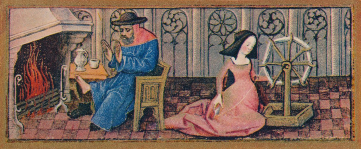 Únor - předení, konec 15. století, 1939. od Robinet Testard