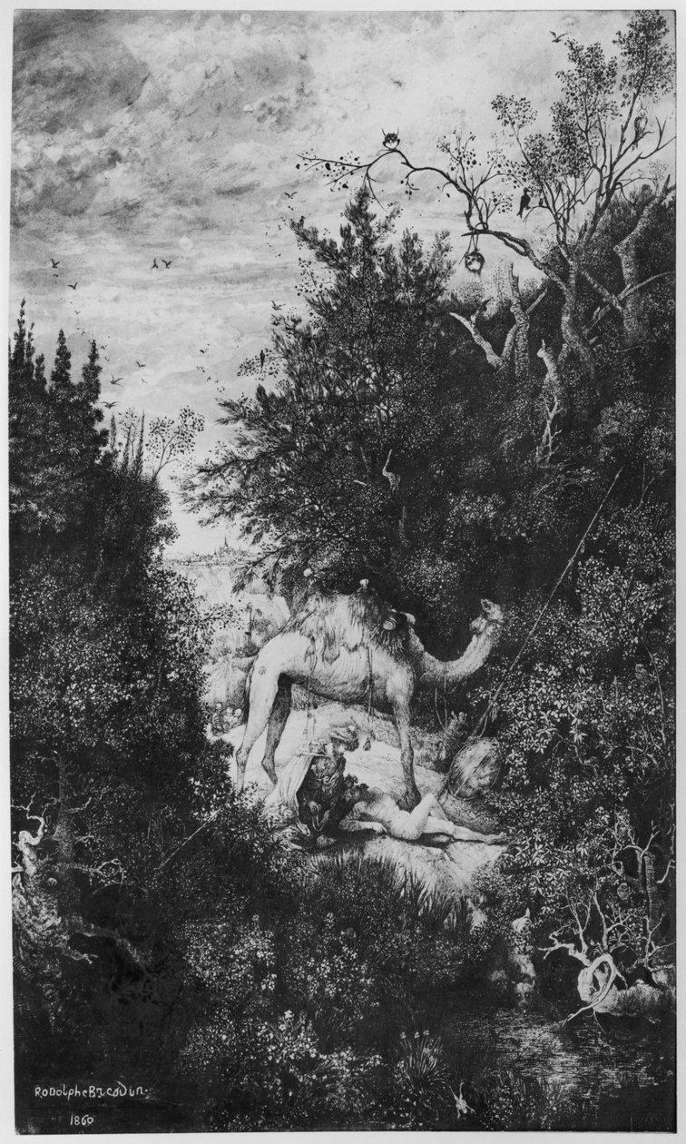 Dobrý Samaritán, 1860 (indický inkoust a pero na desce Bristol) od Rodolphe Bresdin