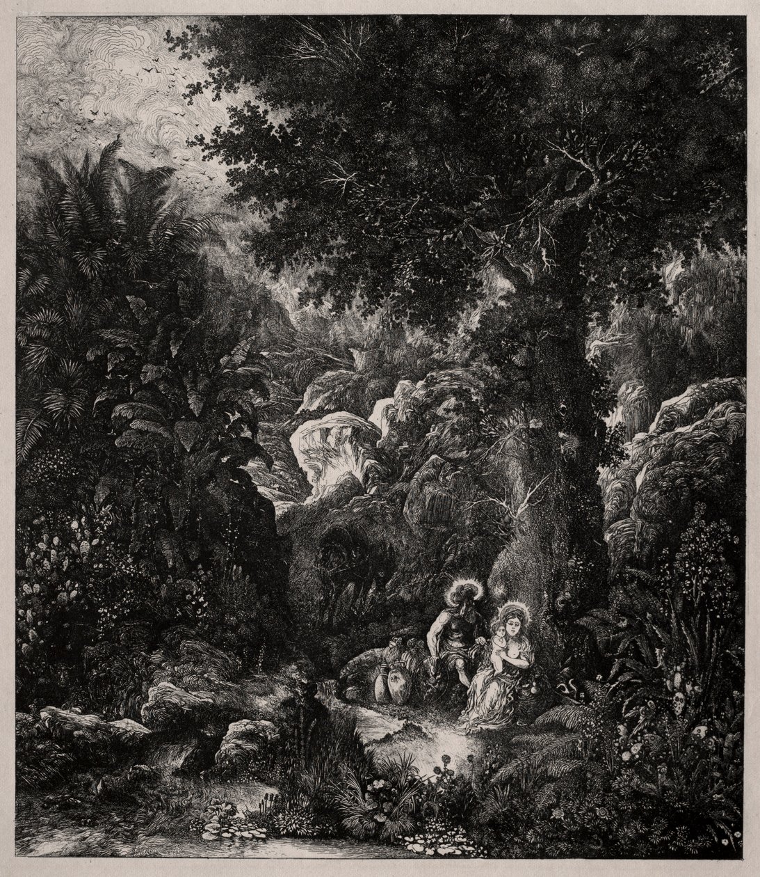 Odpočinek při letu do Egypta s osedlaným oslem, 1871. od Rodolphe Bresdin