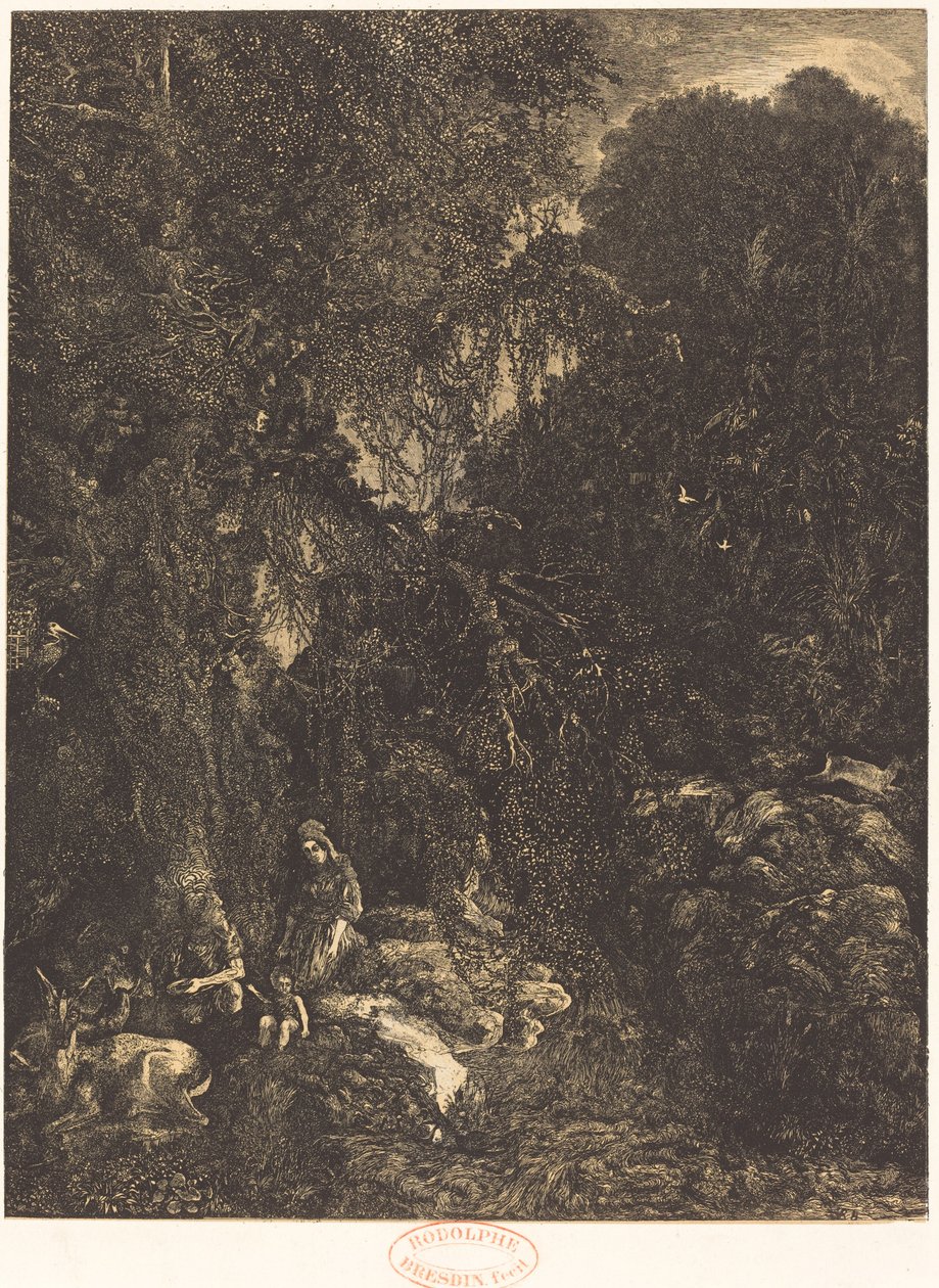 Svatá rodina s laněmi od Rodolphe Bresdin