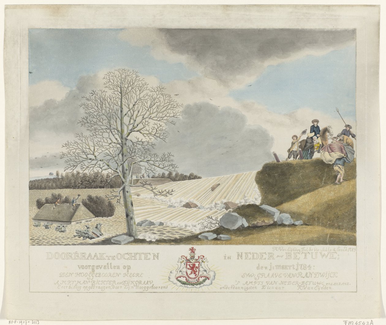 Průlom v Ochtenu, 1784 Průlom v Ochtenu v Dolním Betuwe; došlo 1. prosince: března 1784 (název na objektu) od Roeland van Eynden