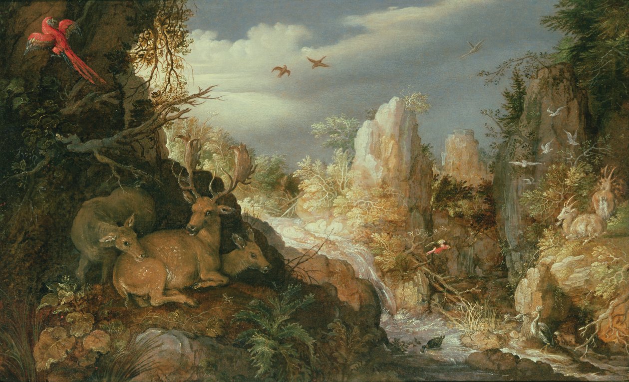 Horská krajina s jeleny od Roelandt Jacobsz. Savery