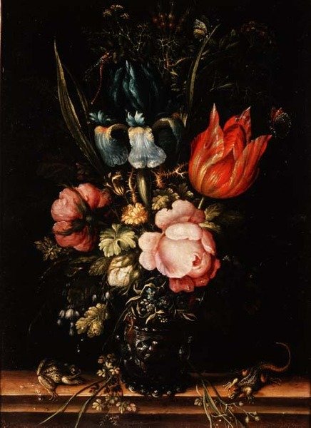 Zátiší z růží, tulipánů a jiných květin od Roelandt Jacobsz. Savery