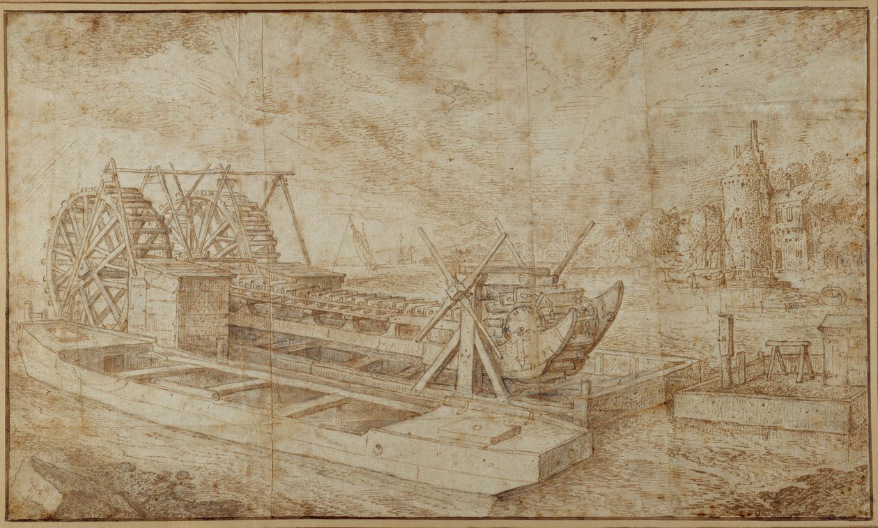 Bagr na kanálu (pero a inkoust přes mytí na papíře) od Roelandt Jacobsz. Savery